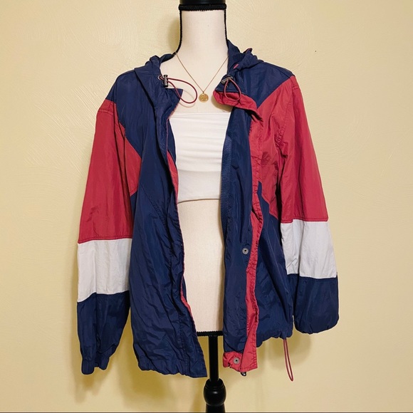 American Eagle Outfitters Jackets & Blazers - Sporty Varsity Hooded Red White & Blue Windbreaker